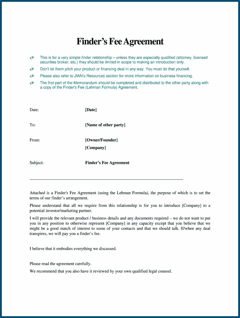 Free Finders Fee Agreement Template Uk
