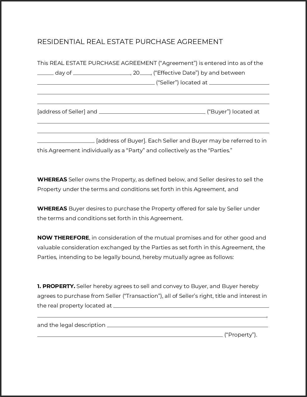 Free Missouri Real Estate Purchase Agreement Form