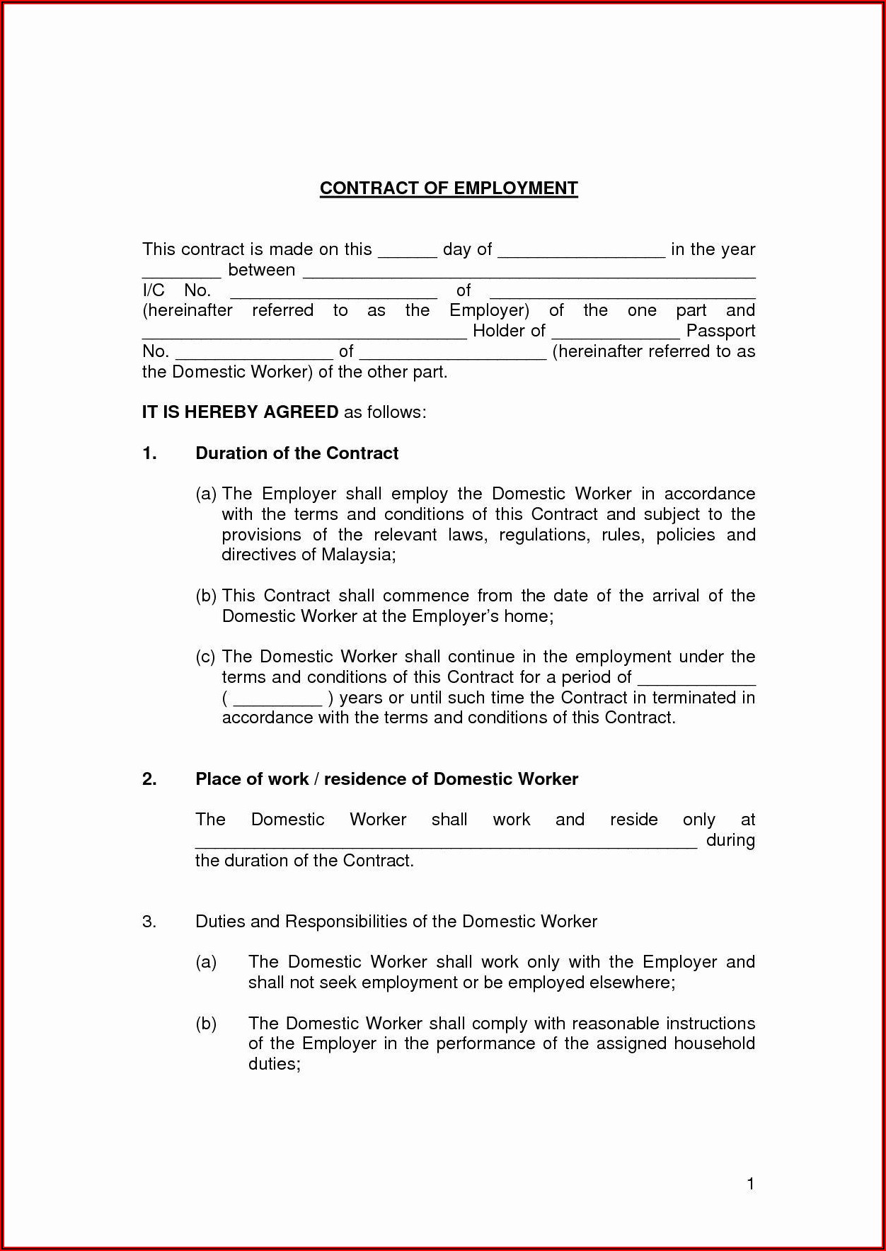 Full Time Employment Contract Template