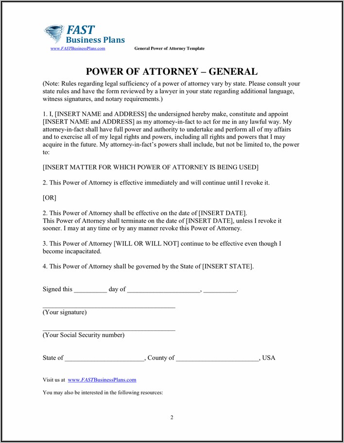 General Power Of Attorney Template Word