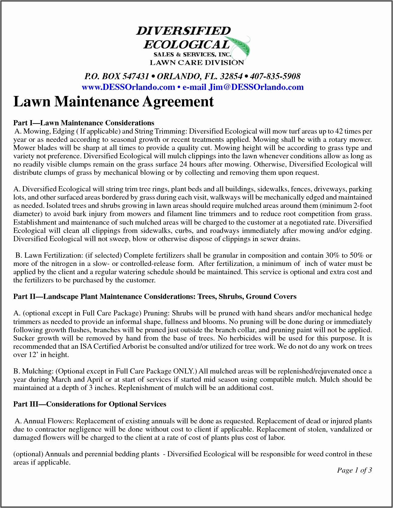 Lawn Care Maintenance Contract Template