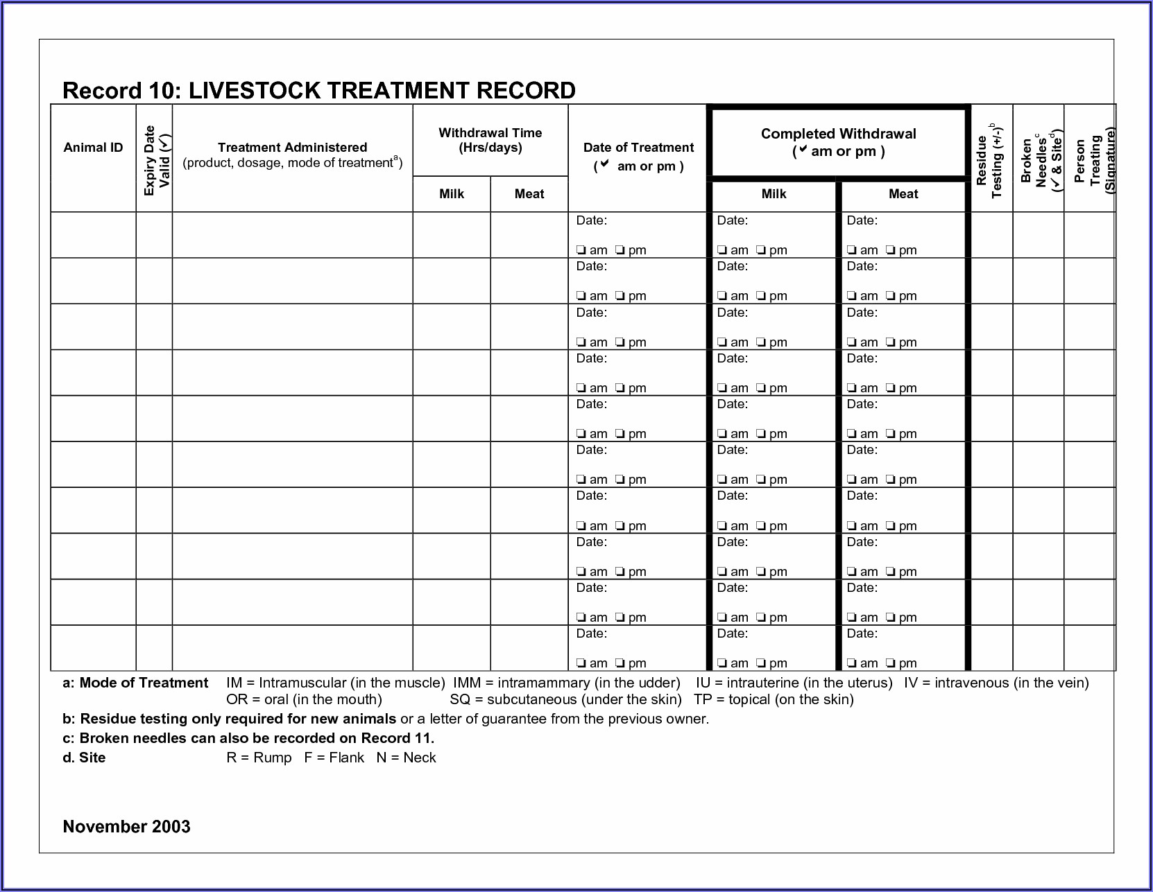 Livestock Record Keeping Template