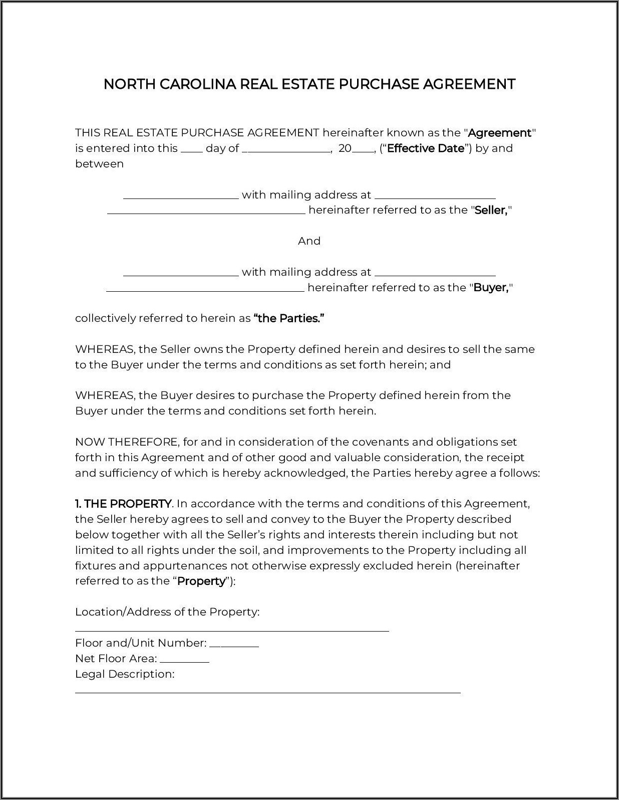 Nc Real Estate Purchase Contract Form