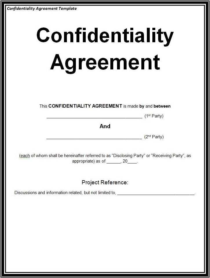 Non Disclosure Agreement Sample Confidentiality Agreement Template Word