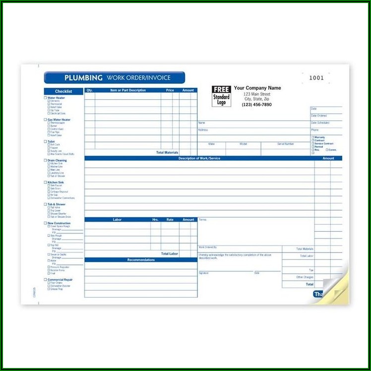 Plumbing Contractor Invoice Forms
