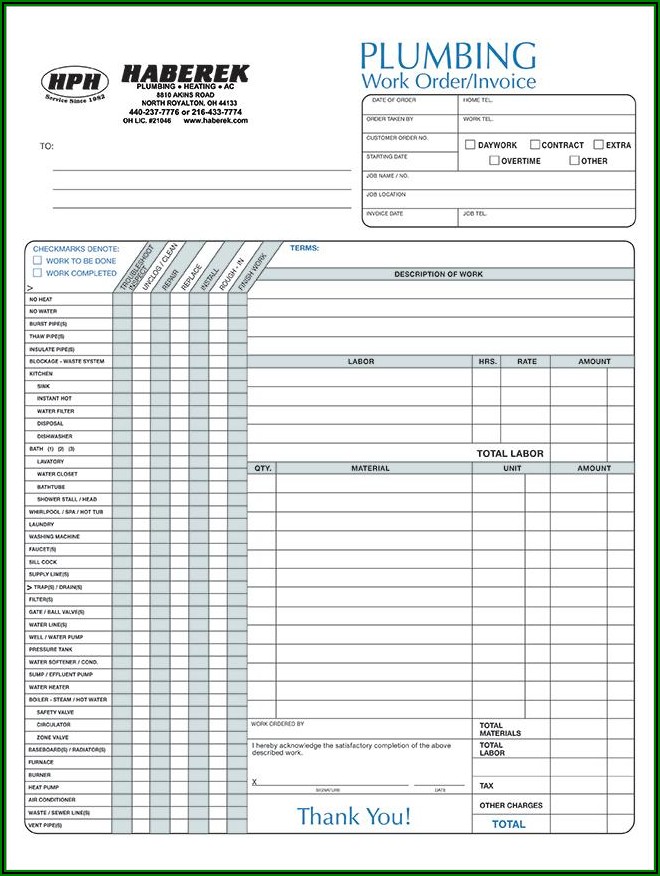 Plumbing Invoice Forms