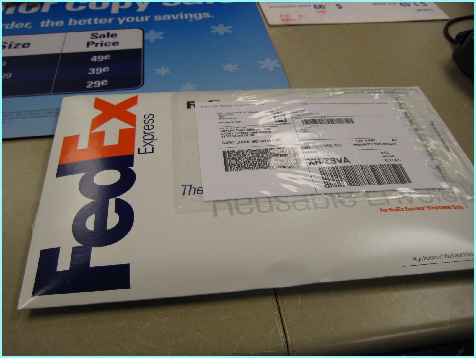 Prepaid Express Mail Envelope Fedex