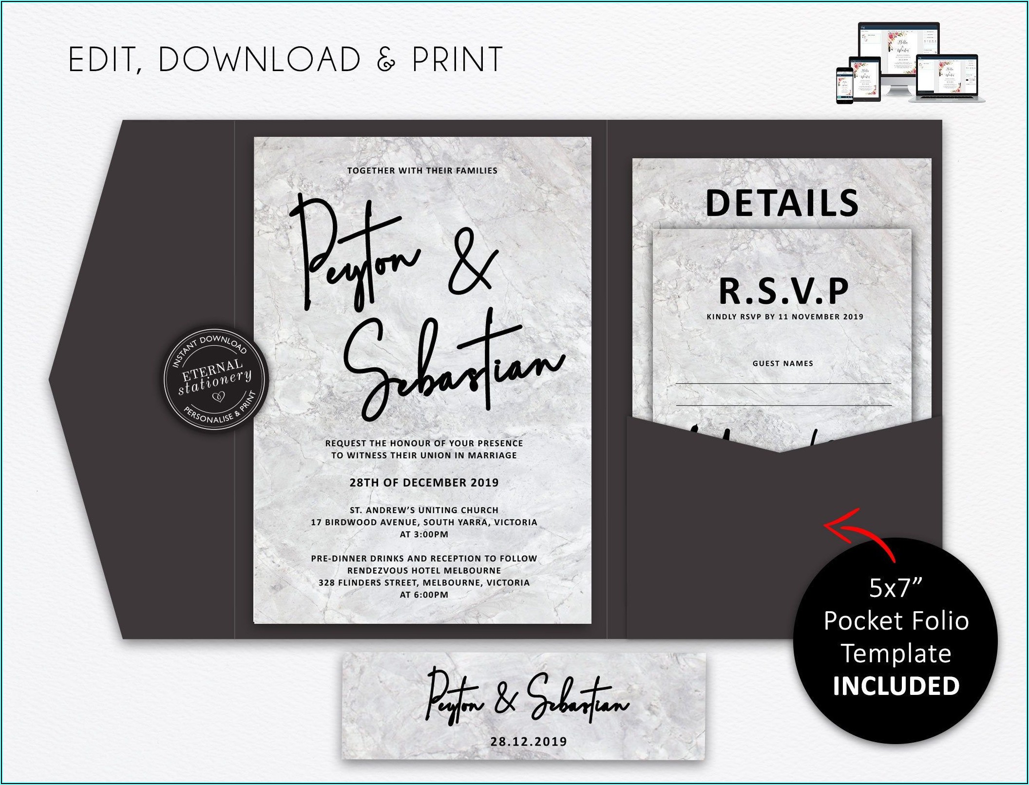 Printable Pocket Wedding Invitation Template
