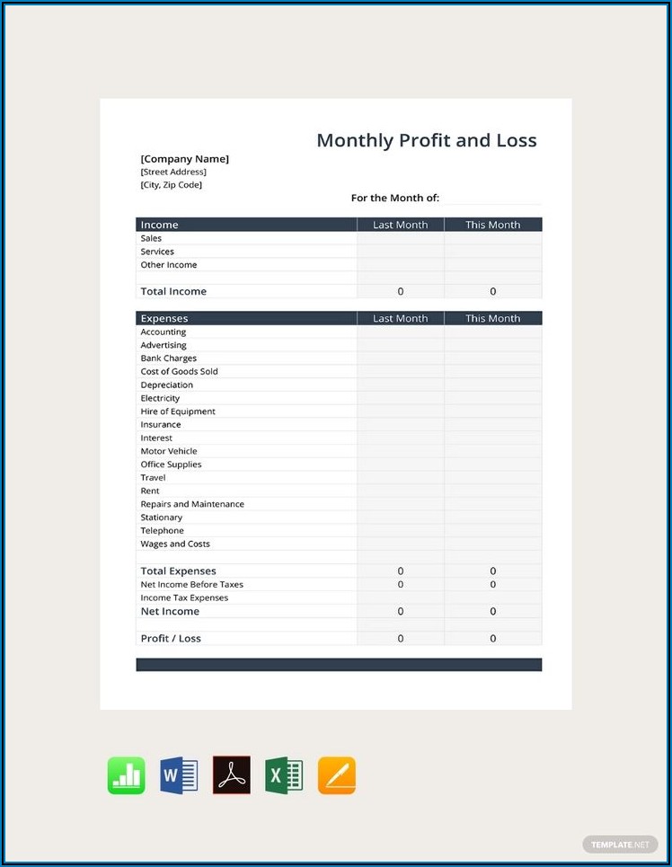 Profit And Loss Template Pdf