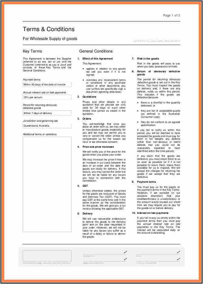 Purchase Order Terms And Conditions Template Uk