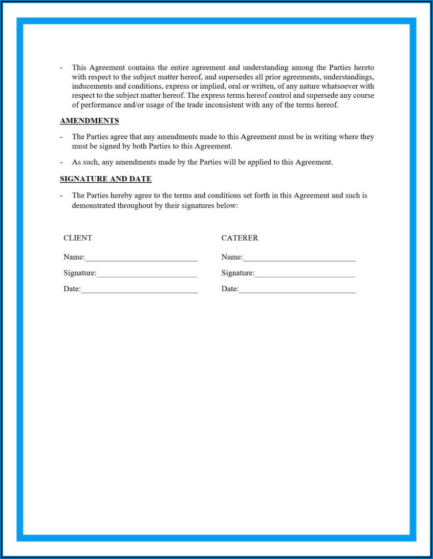 Sample Catering Contracts Templates