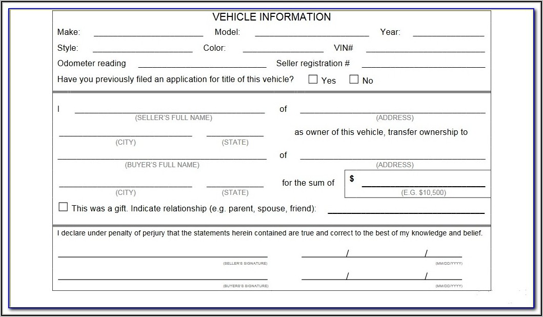 Used Vehicle Bill Of Sale Template Ontario