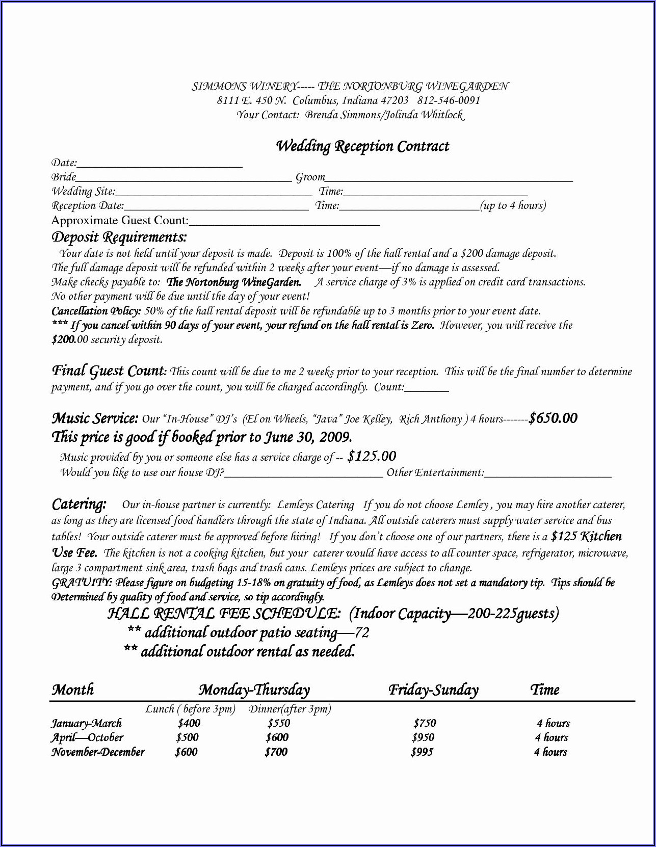 Wedding Rental Agreement Template