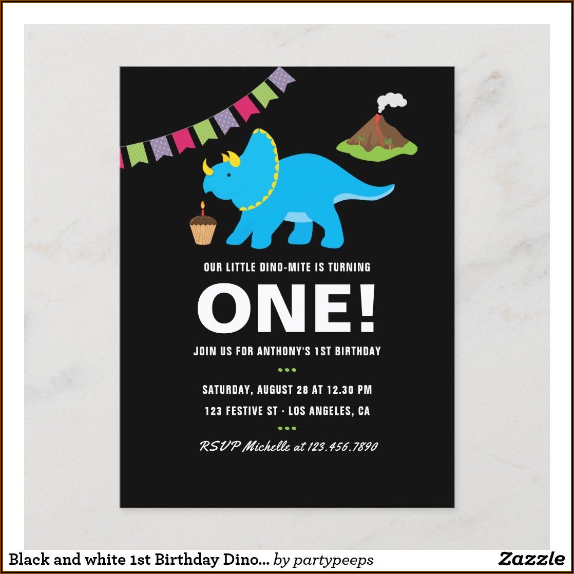 Dinosaur Themed 1st Birthday Invitation