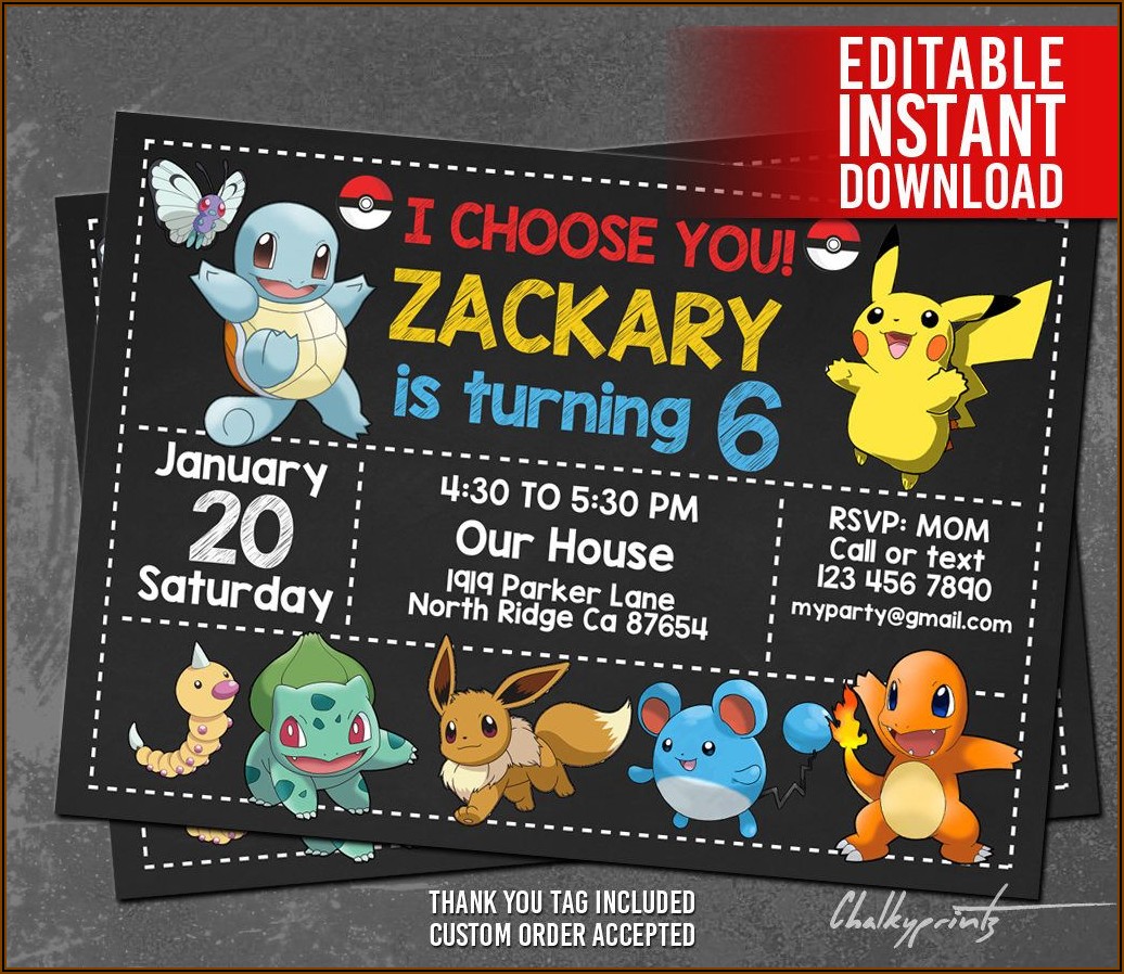 Free Custom Pokemon Birthday Invitations