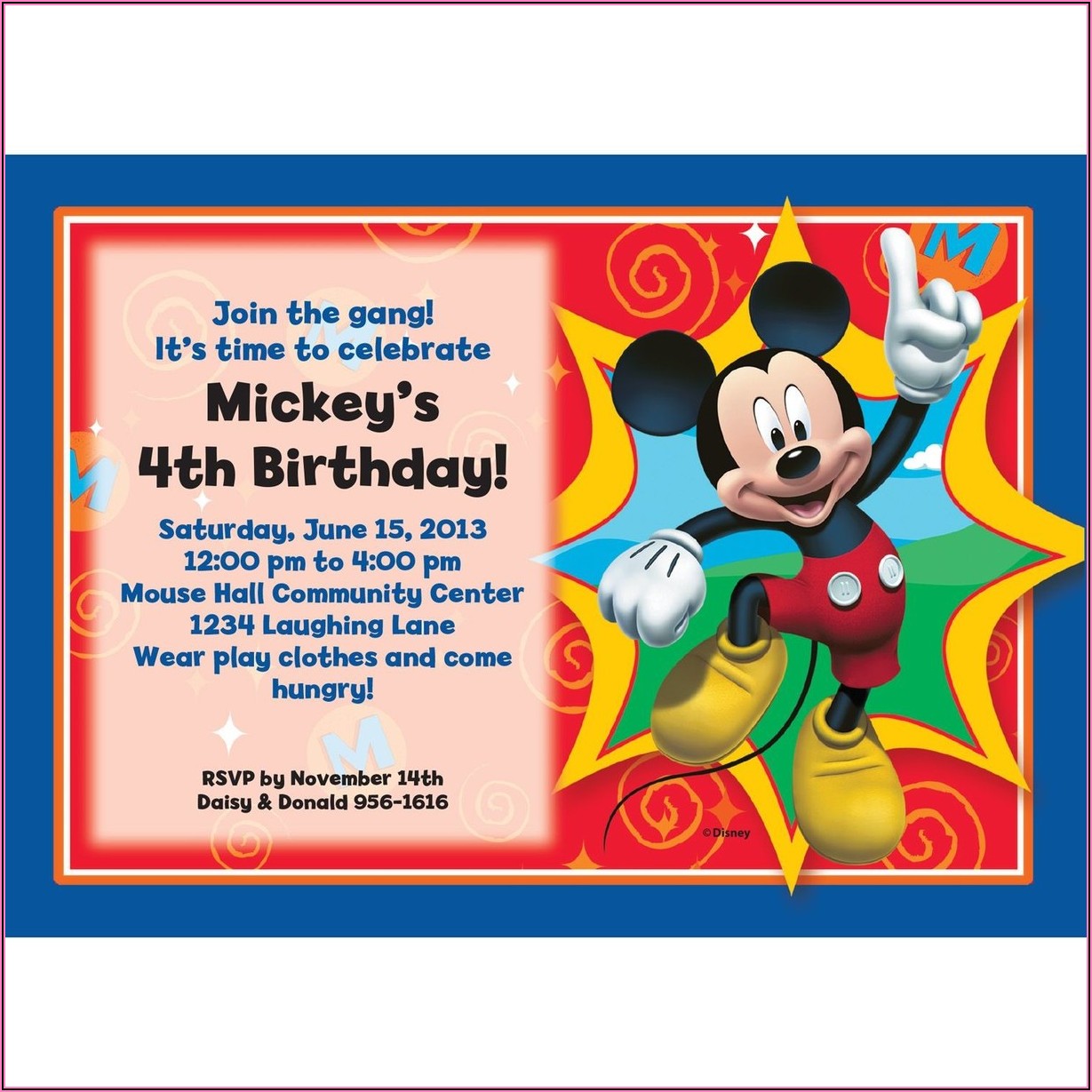 Personalised Mickey Mouse Birthday Invitations