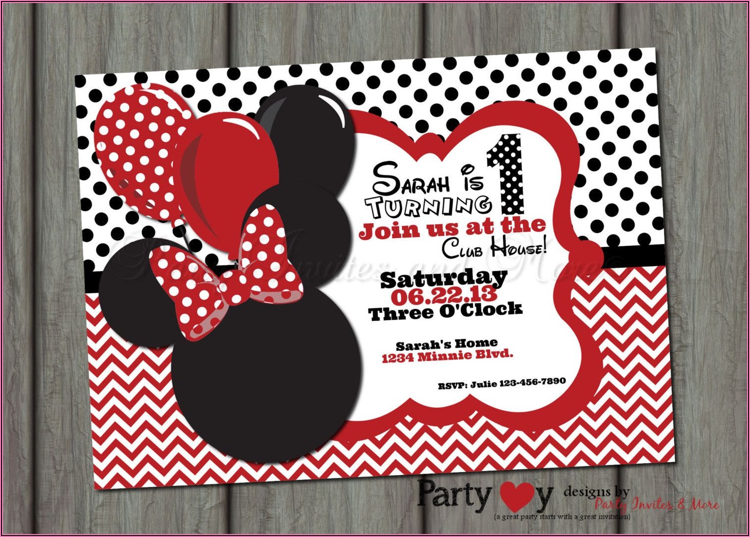 Red Minnie Mouse Birthday Invitations
