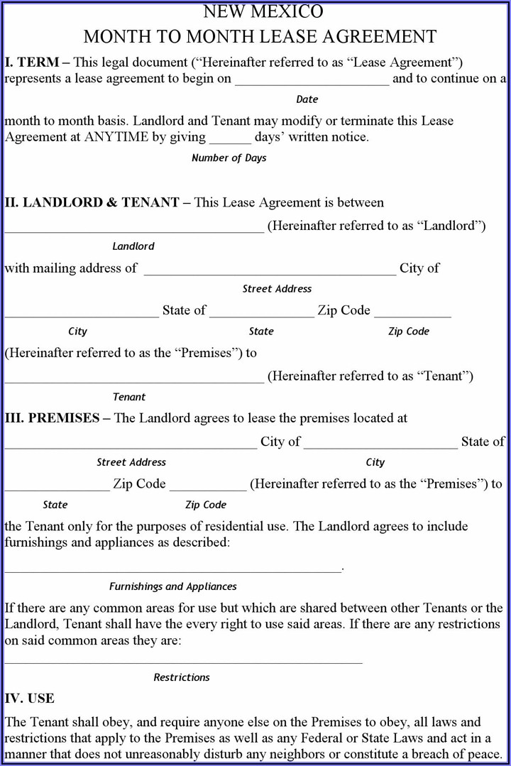 Blank Residential Lease Agreement New Mexico