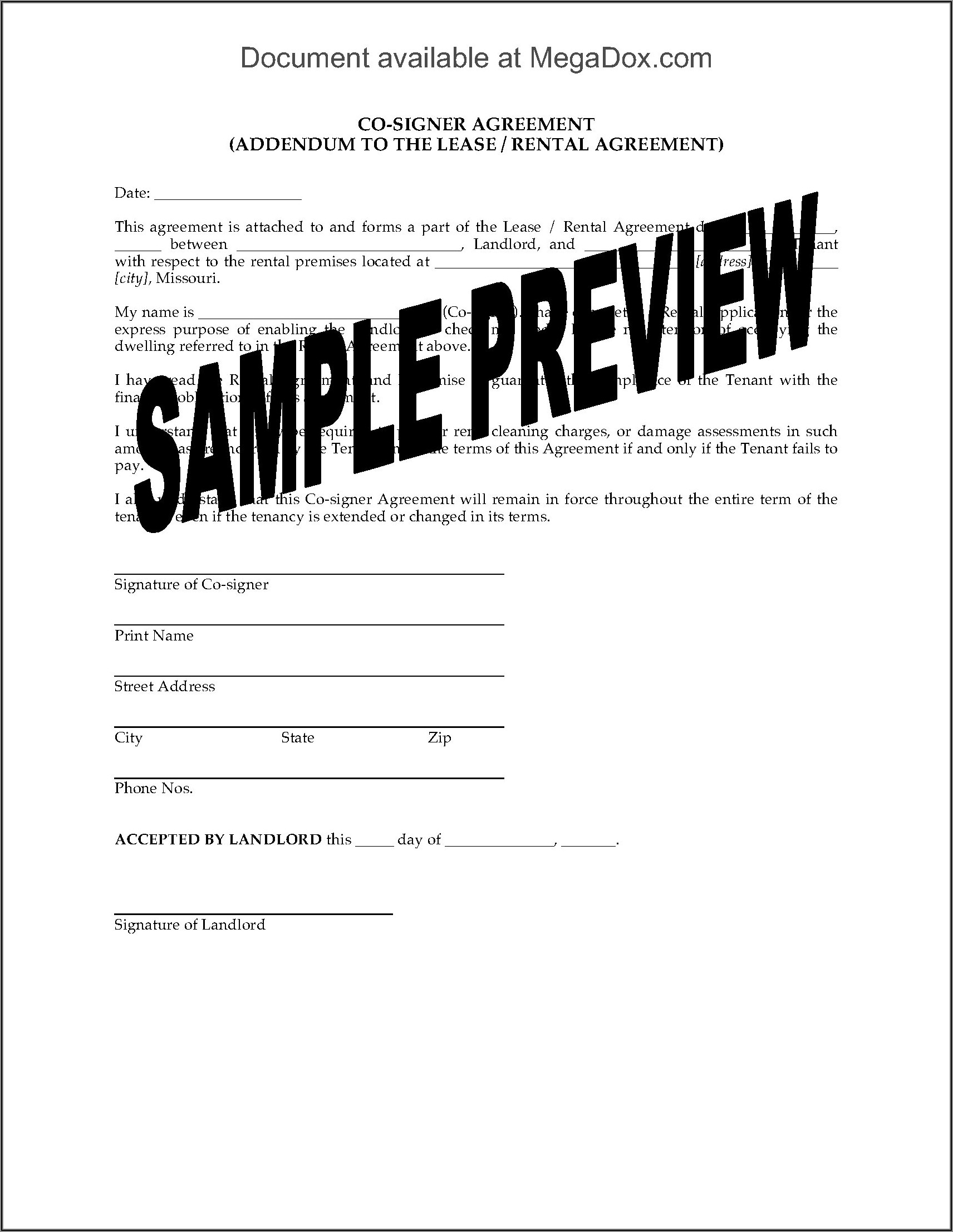 Co Signer Lease Agreement Form