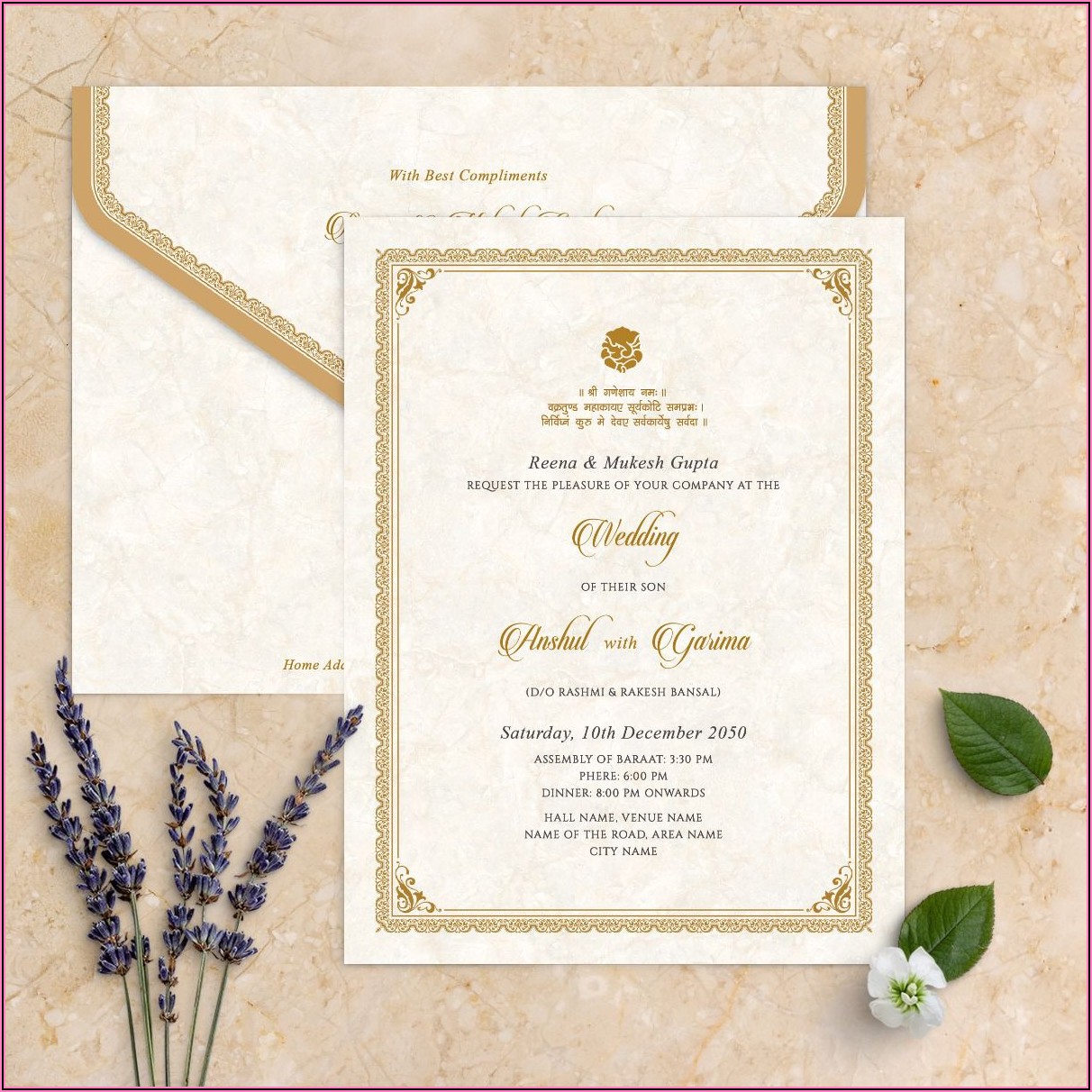 Cream And Gold Indian Wedding Invite