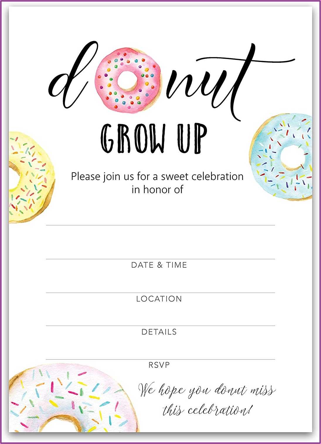 Donut Grow Up Birthday Invitations