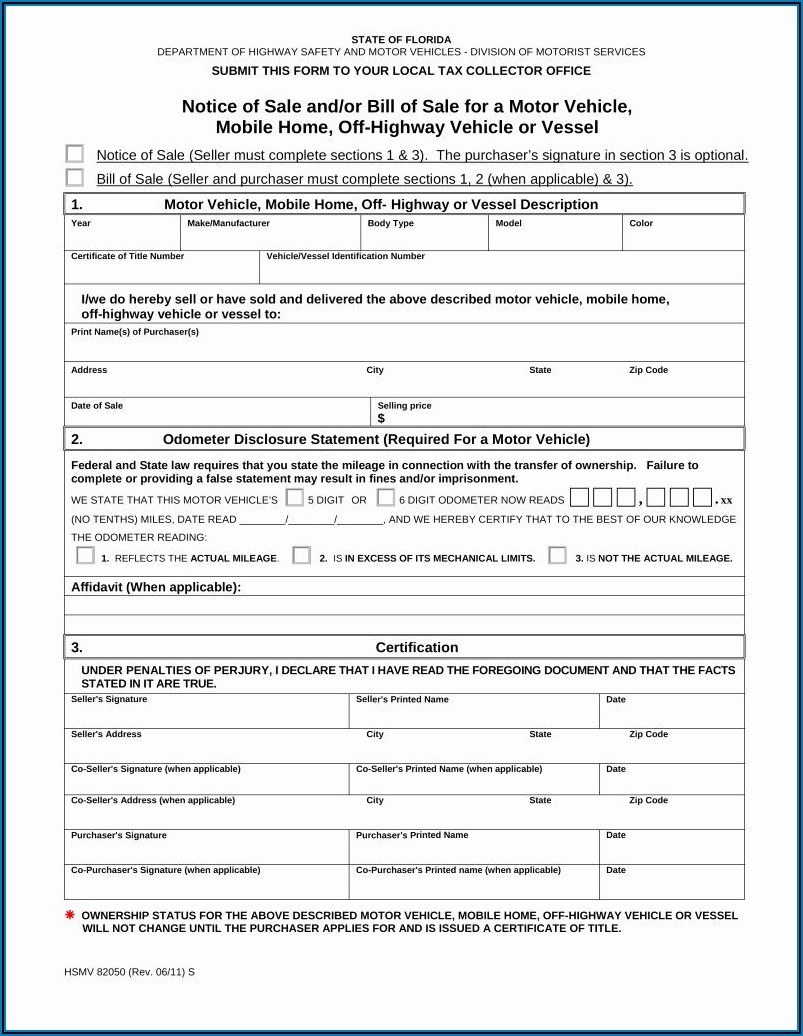 Free Florida Boat Bill Of Sale Form