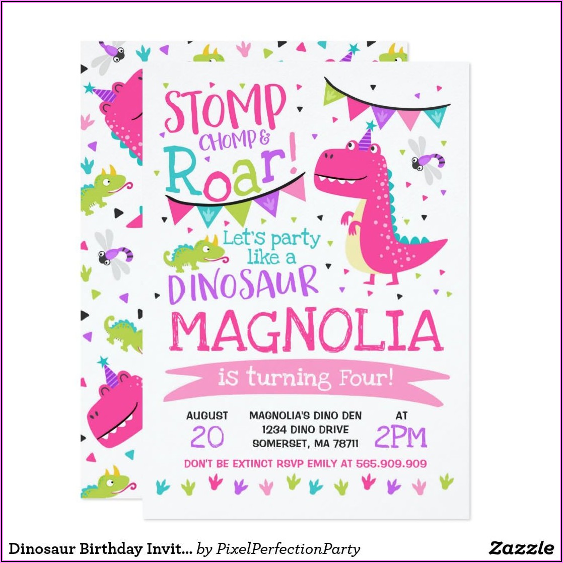 Free Printable Girl Dinosaur Birthday Invitations