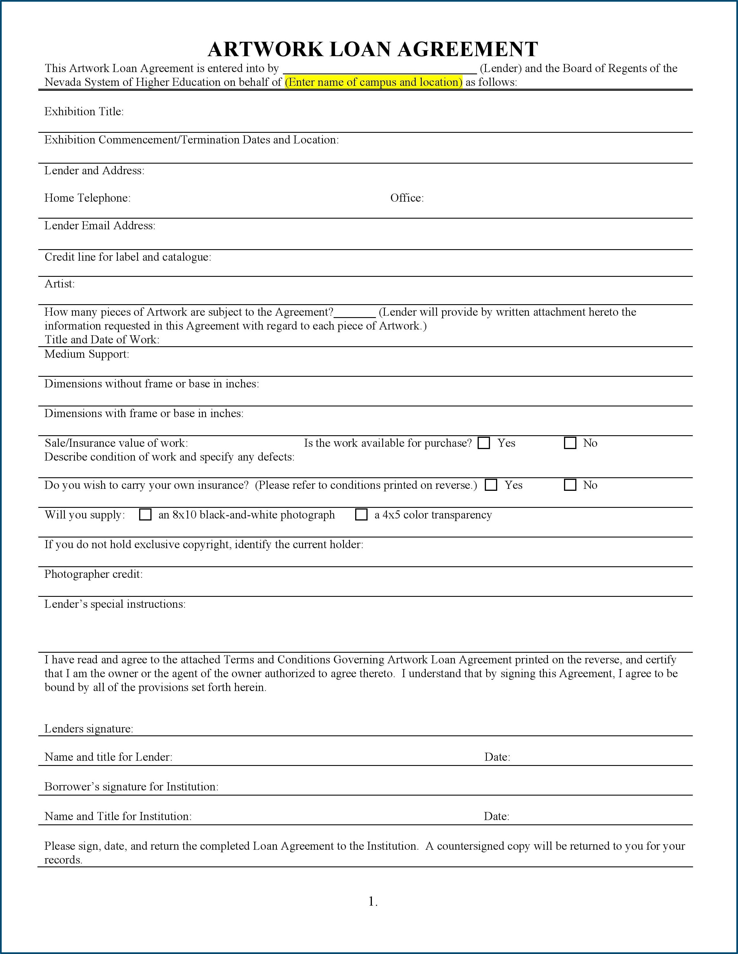Loan Agreement Form Pdf Download