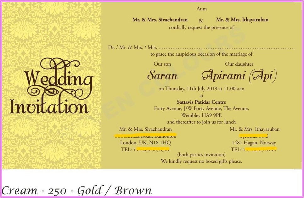 Marriage Invitation Wordings In Tamil And English