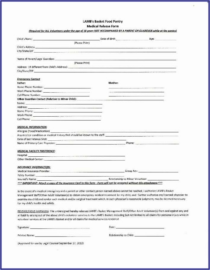 Medical Release Form Template For Child
