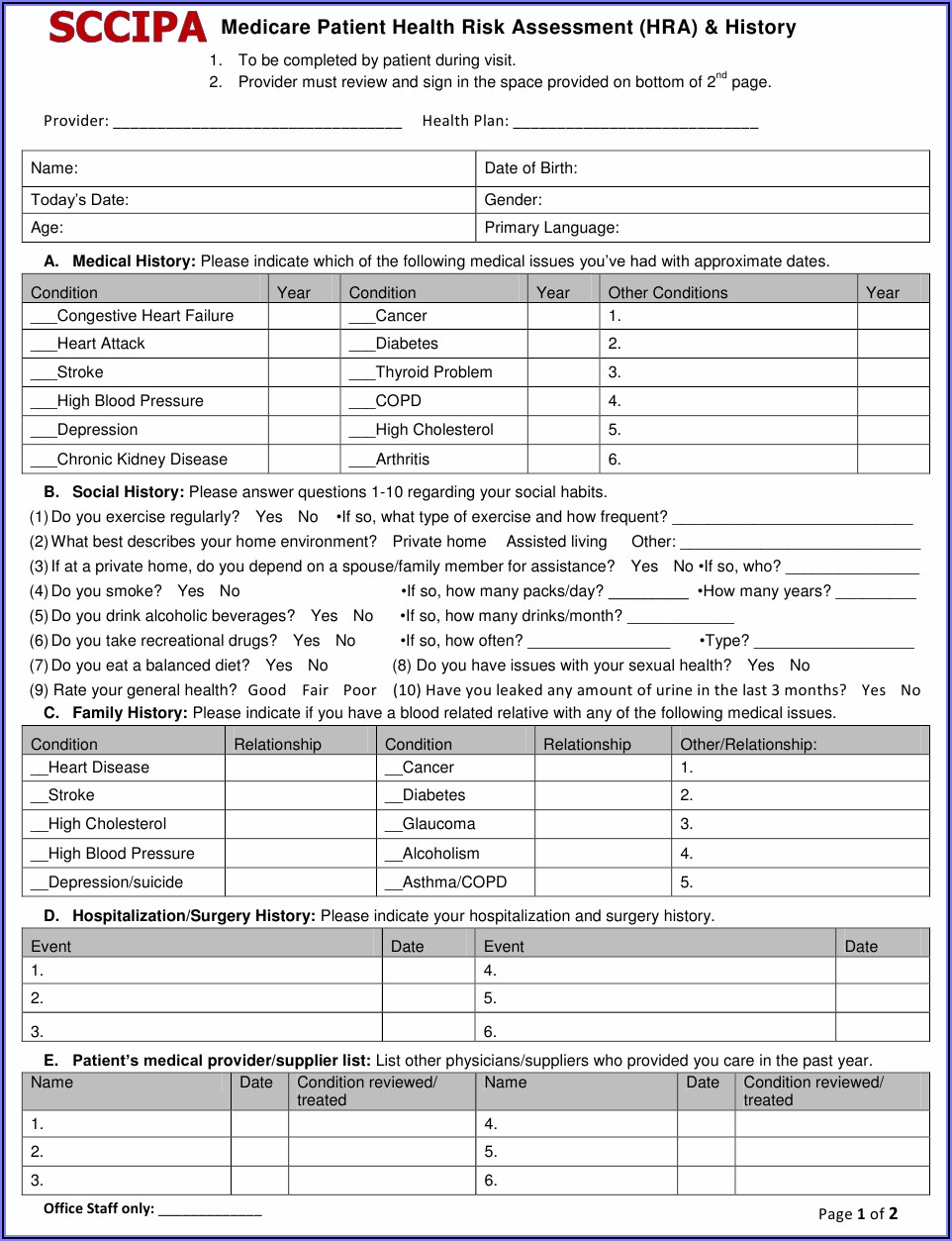 Medicare Health Risk Assessment Questionnaire Form