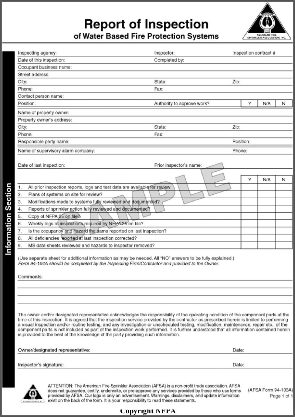 Nfpa 25 Standpipe Inspection Form