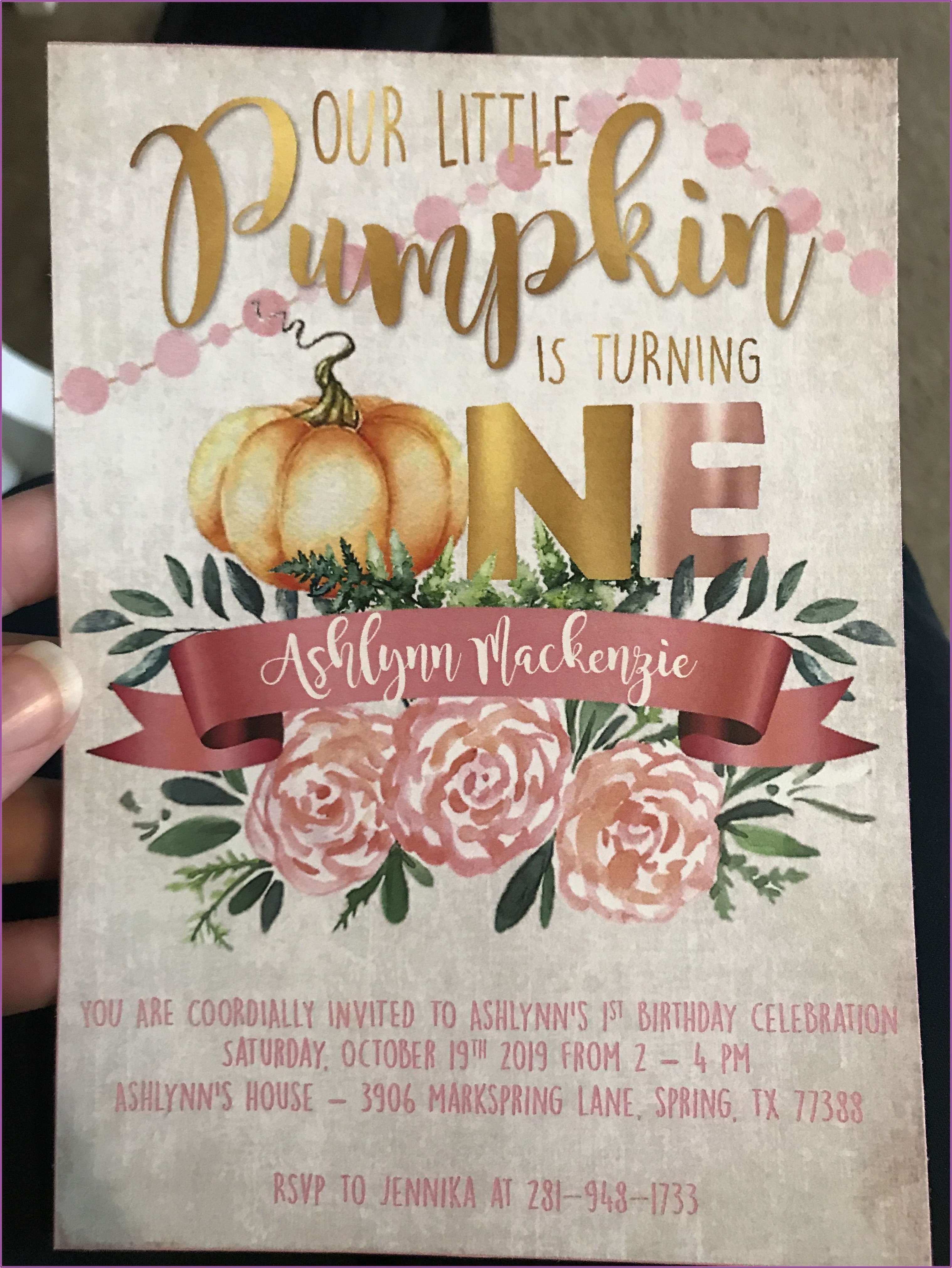 Our Little Pumpkin Is Turning One Birthday Invitations