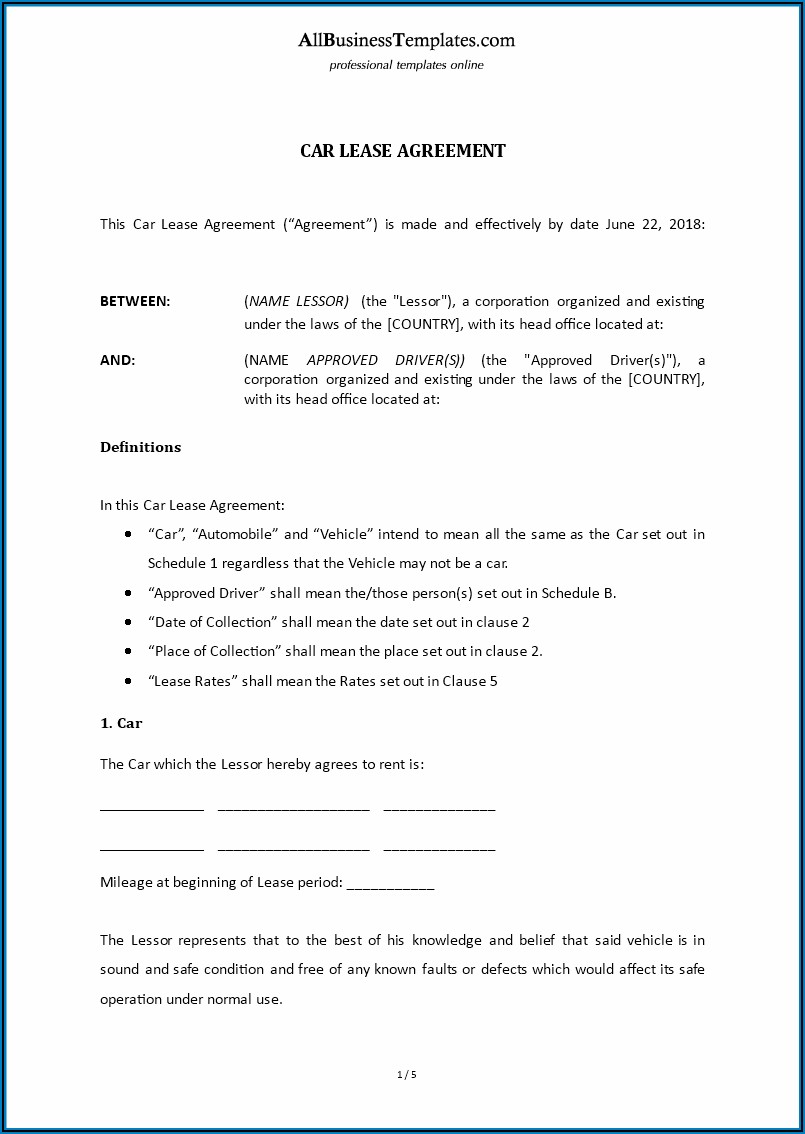 Pdf Downloadable Printable Car Rental Agreement Form