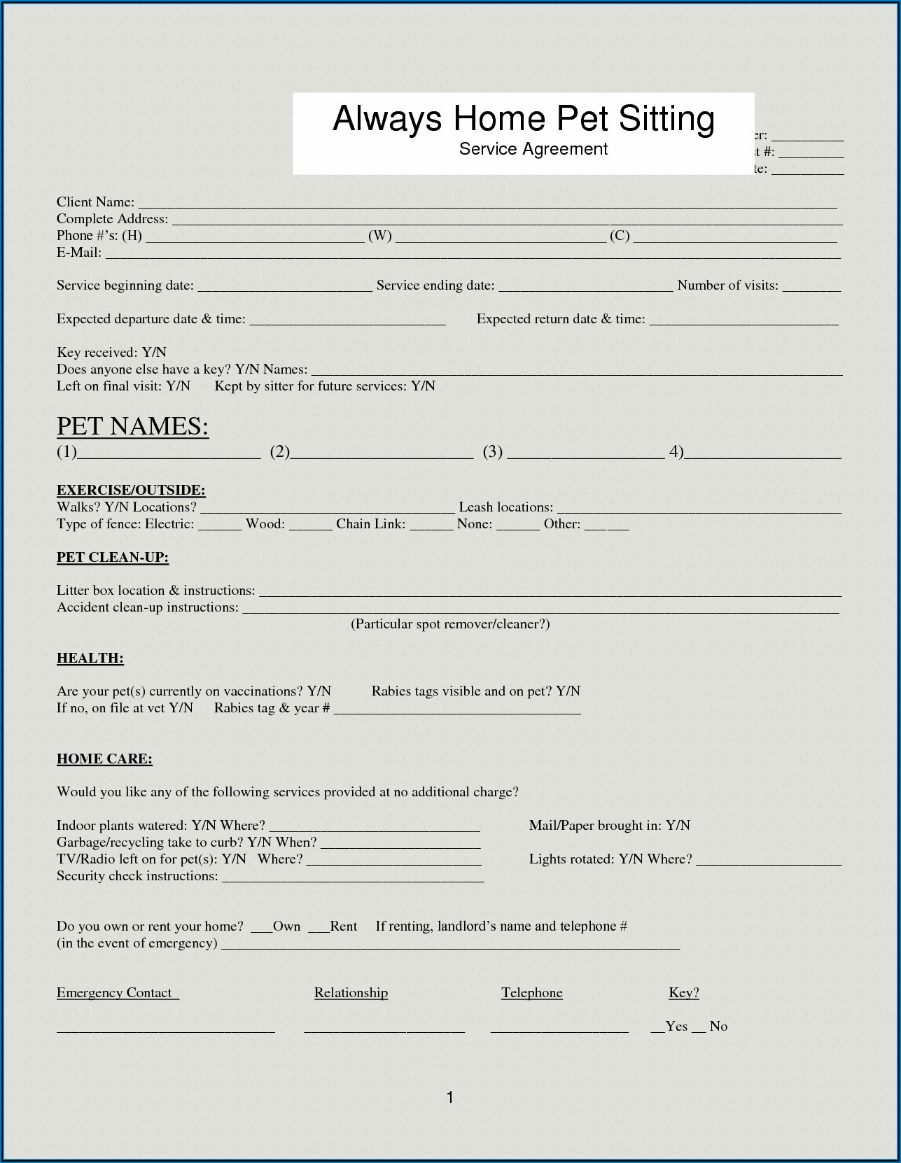 Pet Sitting Business Forms