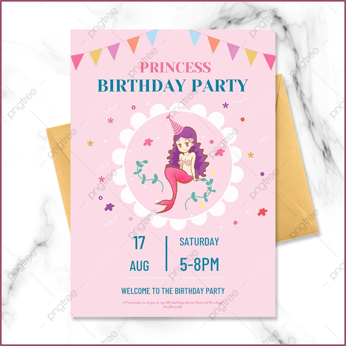 Pink Mermaid Birthday Invitation Template