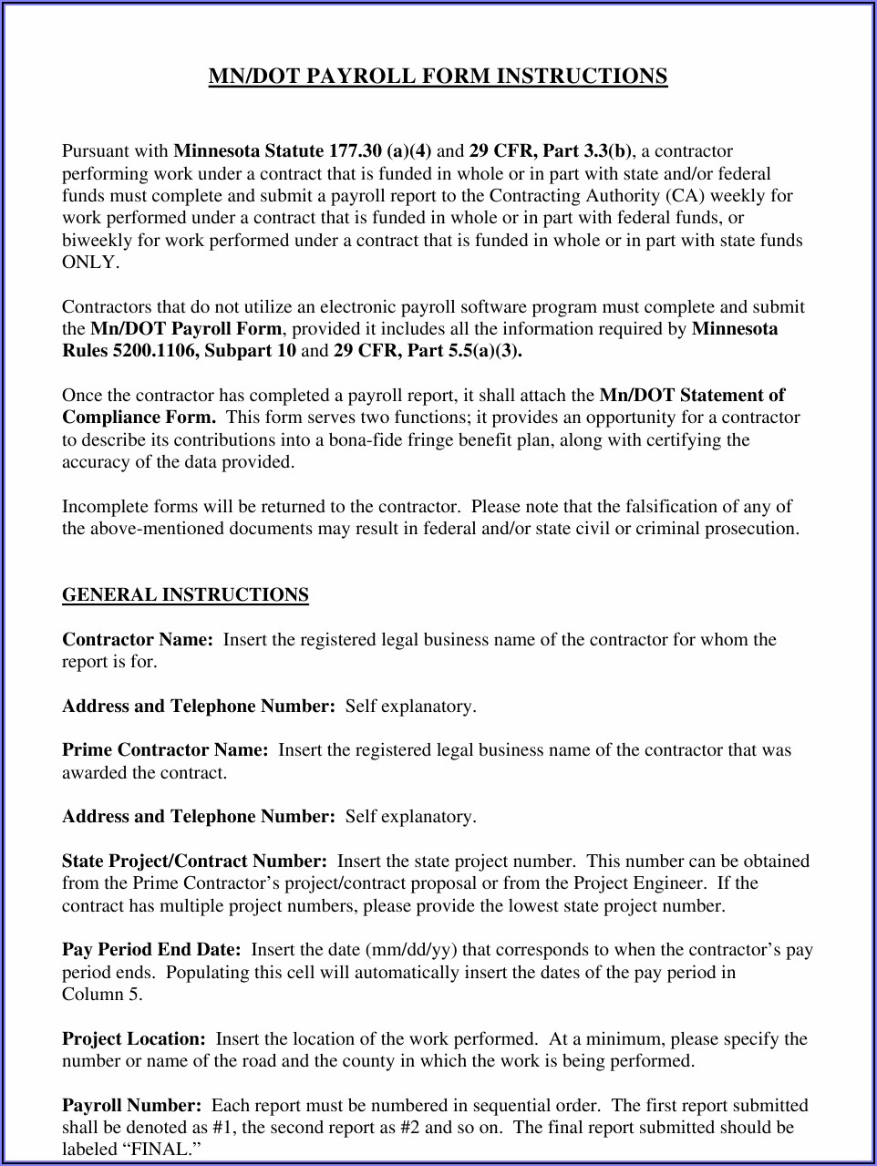 Prevailing Wage Payroll Form
