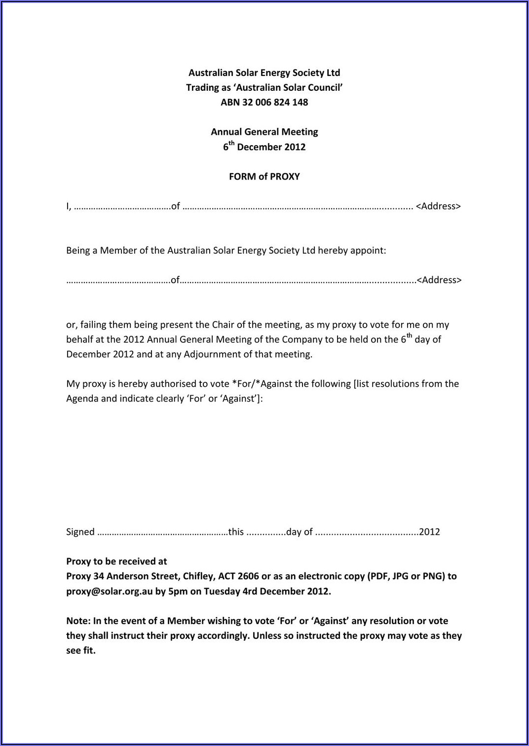 Proxy Voting Form Template