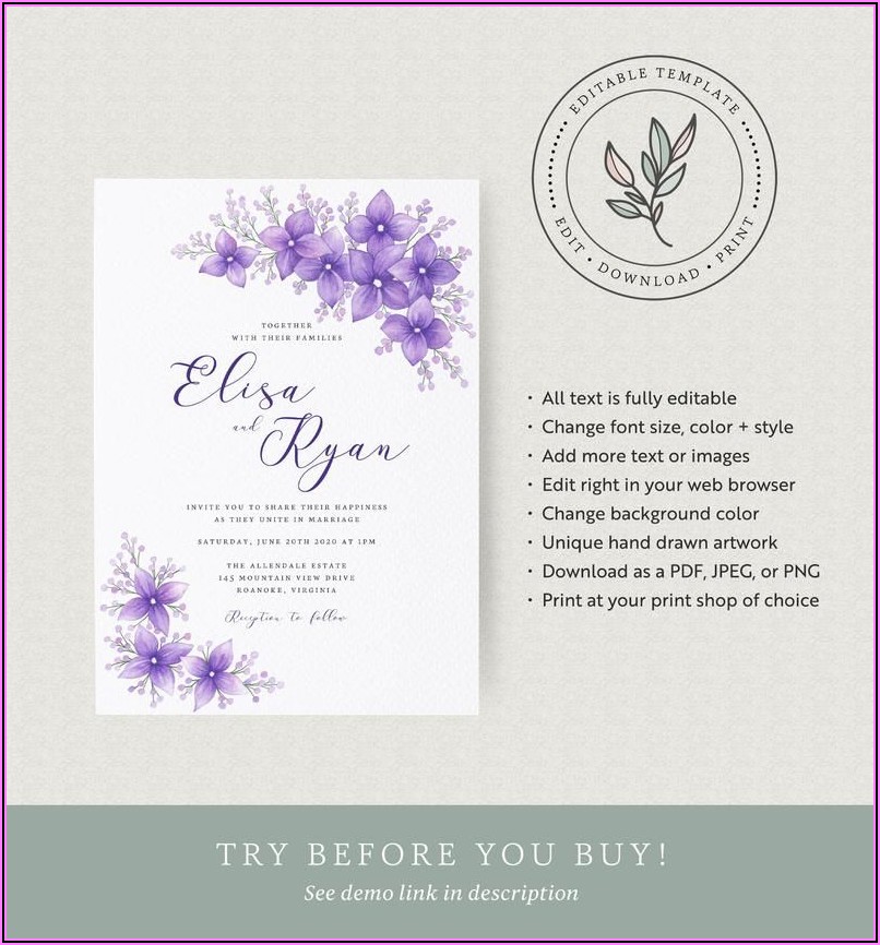 Purple Flower Invitation Template