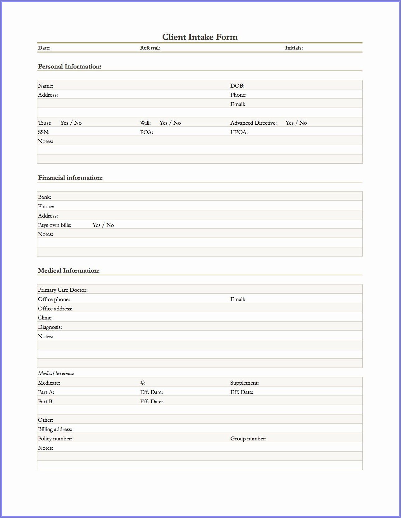 Real Estate Client Intake Form Template