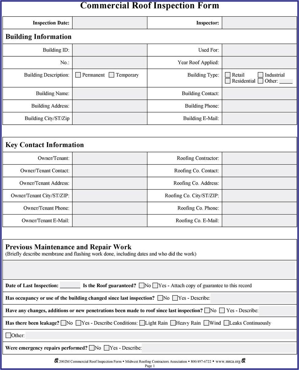 Roof Inspection Form Template