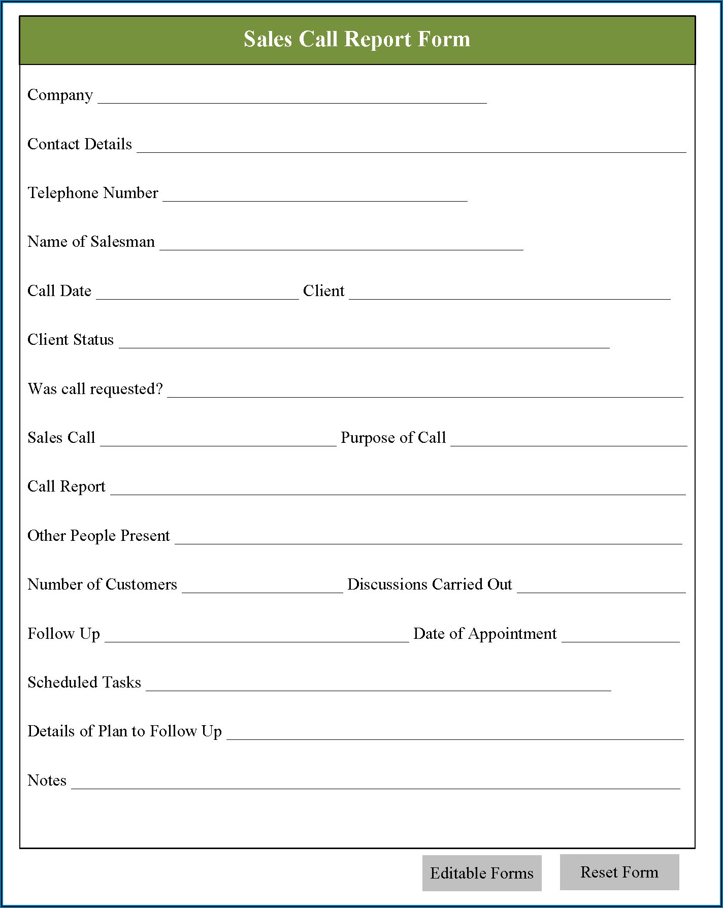 Sales Call Report Forms