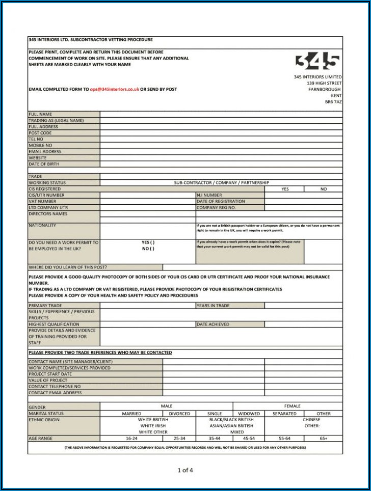 Sample Subcontractor Prequalification Form