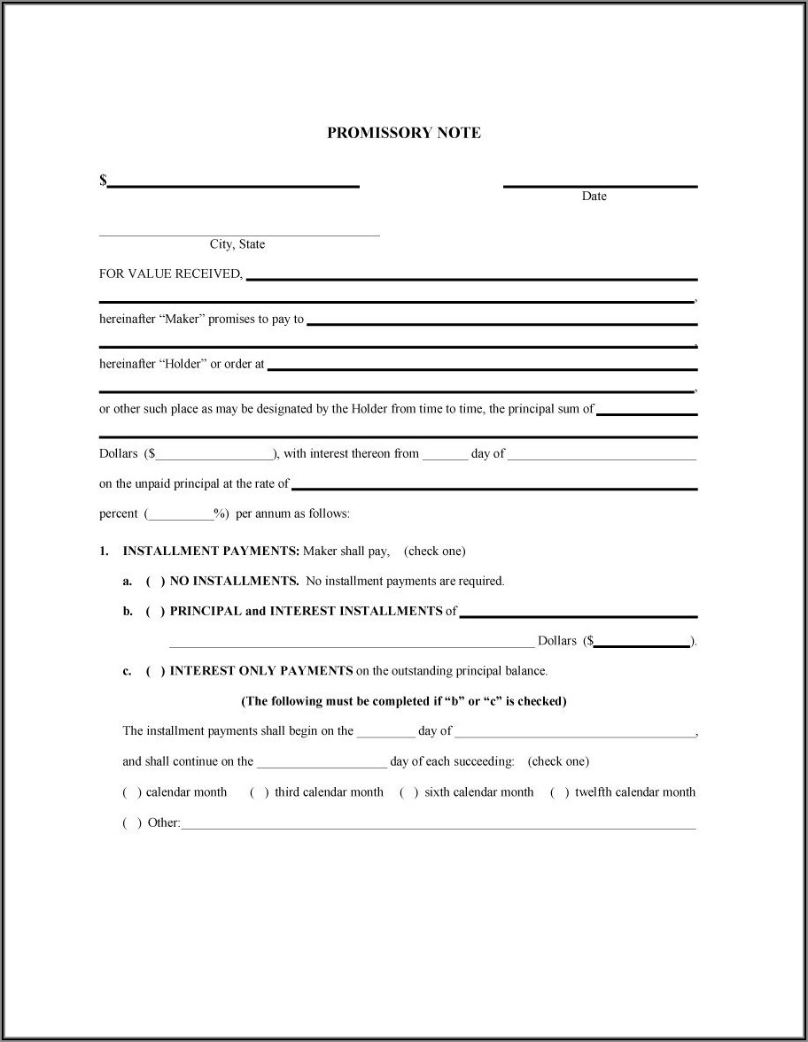 Standard Promissory Note Form Free