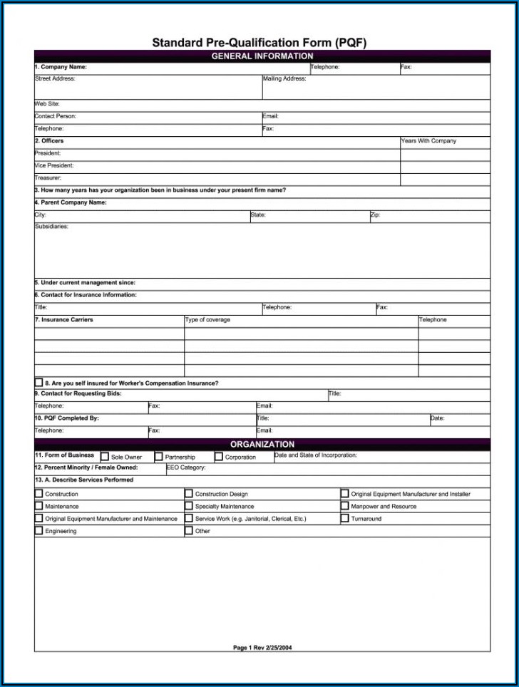 Subcontractor Prequalification Form
