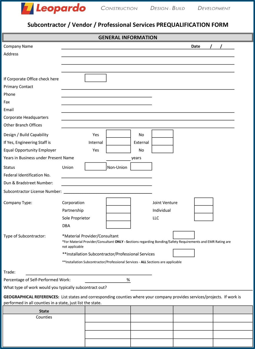 Subcontractor Safety Prequalification Form