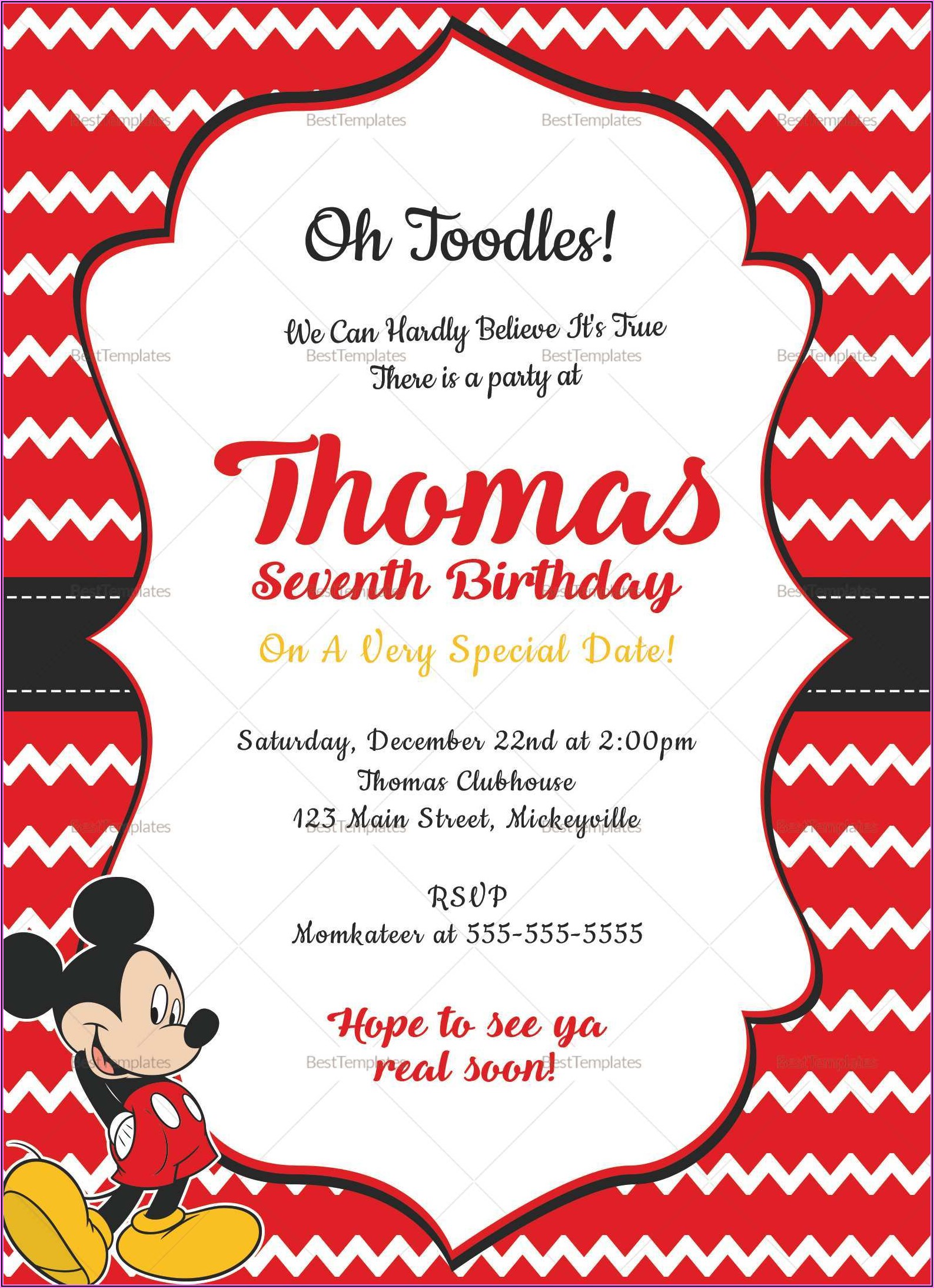Templates Free Editable Mickey Mouse Birthday Invitation Template