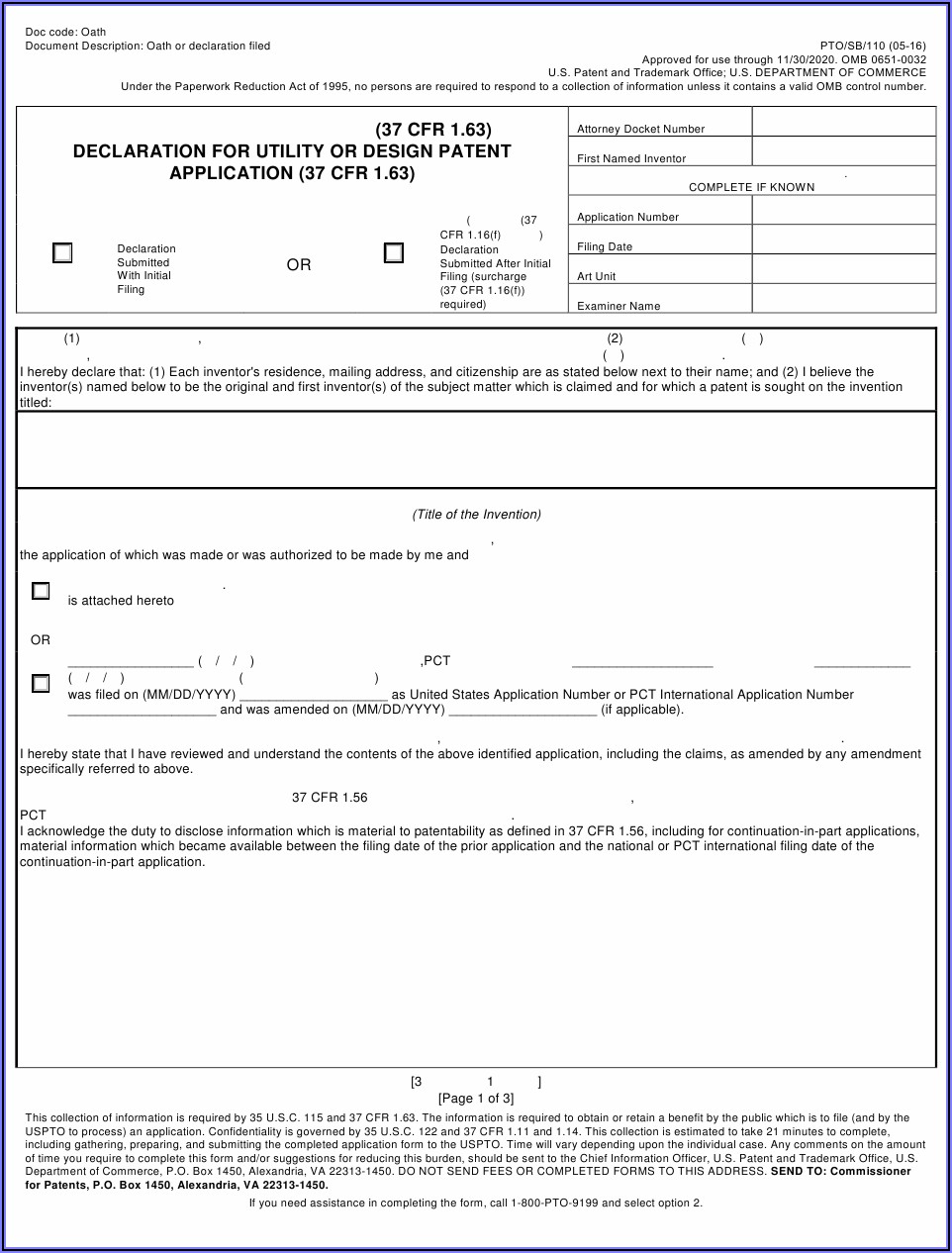 Us Utility Patent Application Form