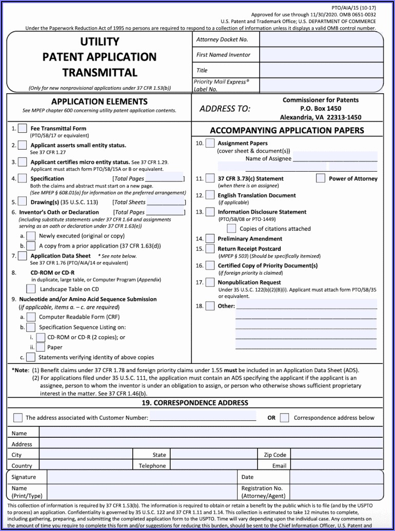 Utility Patent Application Form