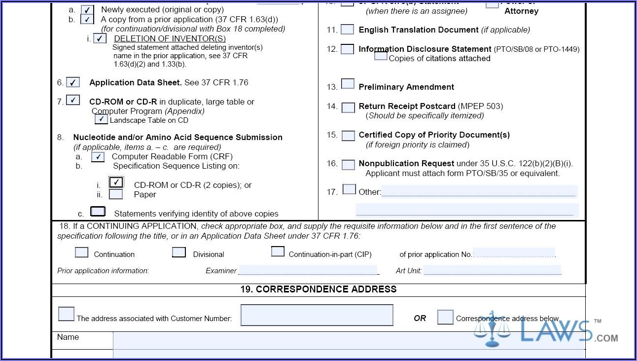 Utility Patent Application Transmittal Form Instructions